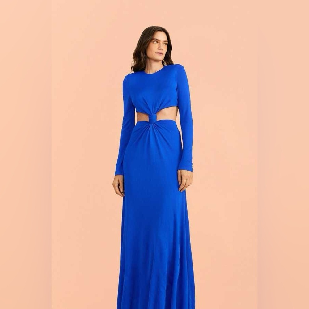 FARM Rio Long Sleeve Knotted Cut Out Maxi Dress Boho Resortwear Blue XL